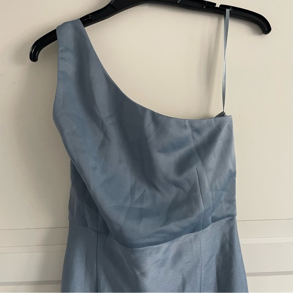 BHLDN Dylan Dusty Blue One-Shoulder Satin Side-Slit Gown 20218 - Picture 9 of 14